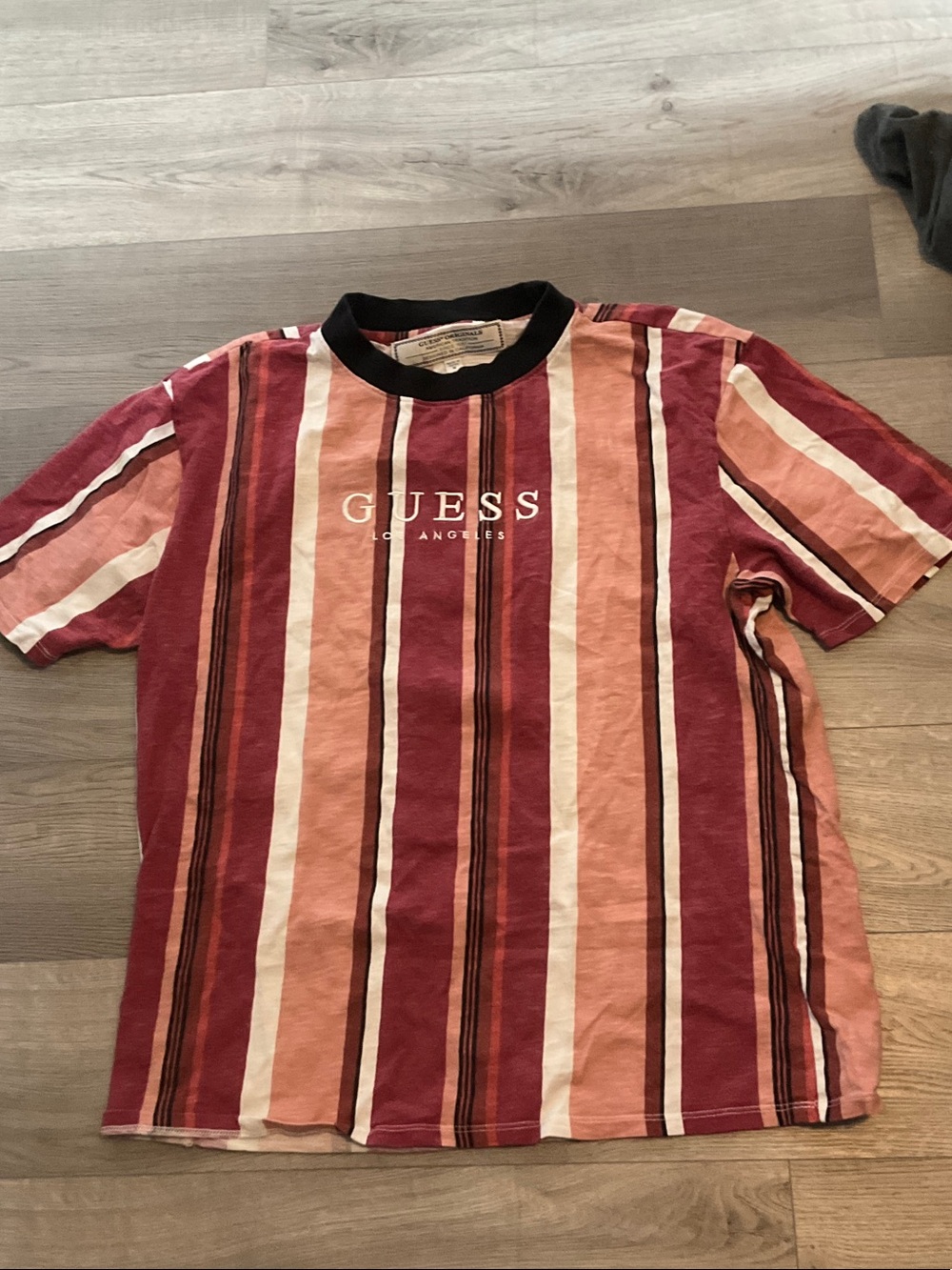 GUESS Red, Pink & White Striped Short Sleeve Tee